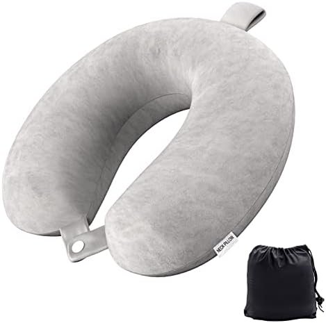 Travel Pillow Memory Foam Neck Pillow Lightweight Quick Pack for Airplane Train Car Travel Camping Neck Support Pillow (Light Grey)