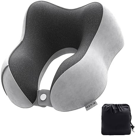 Travel Pillow Memory Foam Neck Pillow Lightweight Quick Pack for Airplane Train Car Travel Camping Neck Support Pillow (Light Grey)