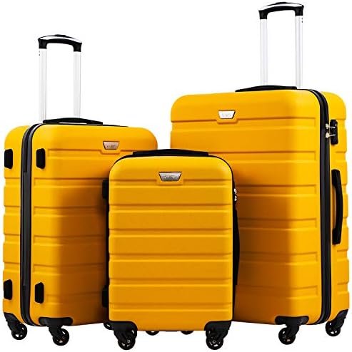 COOLIFE Suitcase Trolley Carry On Hand Cabin Luggage Hard Shell Travel Bag Lightweight with TSA Lock and 2 Year Warranty Durable 4 Spinner Wheels (Lemon Yellow, 3 Pcs Set)