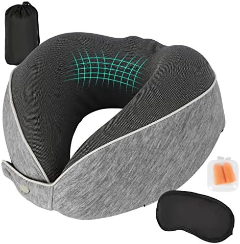 AYhome Travel Pillow, Memory Foam Neck Pillow for Travel, Soft Neck Support Pillow, Quick Pack Flight Pillow for Airplane, Train, Car, Office Sleeping Rest (Dark Grey)