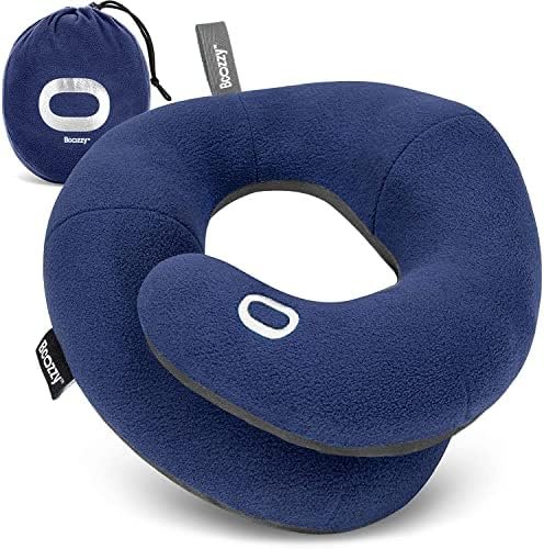 BCOZZY Neck Pillow for Travel Provides Double Support to The Head, Neck, and Chin in Any Sleeping Position on Flights, Car, and at Home, Comfortable Airplane Travel Pillow, Large, Navy