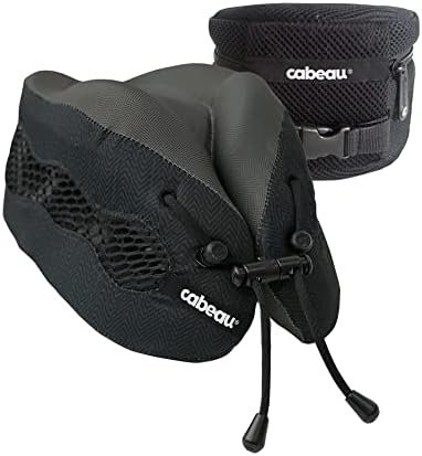 Cabeau Evolution Cool Travel Pillow- The Best Air Circulating Head and Neck Memory Foam Cooling Travel Pillow - Black