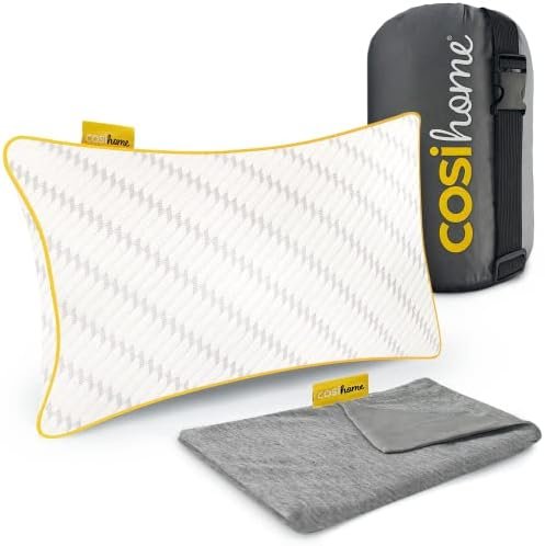 Cosi Home Travel Pillow with Cooling Bamboo Pillow Case 30 x 45 cm - Memory Foam Travel Pillow for Neck, Back & Lumbar Orthopedic Support - Temperature Regulating - With Waterproof Compact Carry Bag