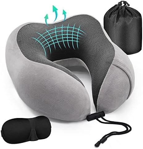 DIHOOM Travel Pillow, Memory Foam Soft Neck Pillow for Travel Comfortable Head Cushion Support Neck Pillow Accessories for Sleeping Rest, Airplane Car & Home Use