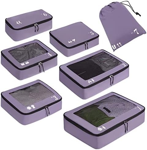 ECOHUB Packing Cubes for Suitcase 7 PCS Travel Organiser Packing Bags Recycled PET Eco Friendly Travel Accessories Shoes Bags for Travel Storage Bag Luggage Organiser Bags Travel Pouch(Purple)