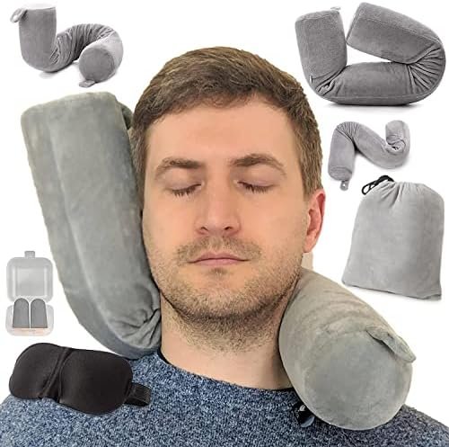 EPROICKS Travel Pillow Twist memory Foam Neck Pillow for Travel, Airplane, Buses, Trains at Home, Chin, Lumbar Leg Support, Bendable Roll Pillow (gray)