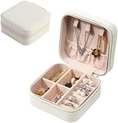 Eucomir Jewellery Box for Women, Mini Portable Jewelry Box Organiser,PU Leather Jewlerrying Display Holder, Small Travel Jewellery Box for Girls, Women, Mother, Daughter,Pearl white