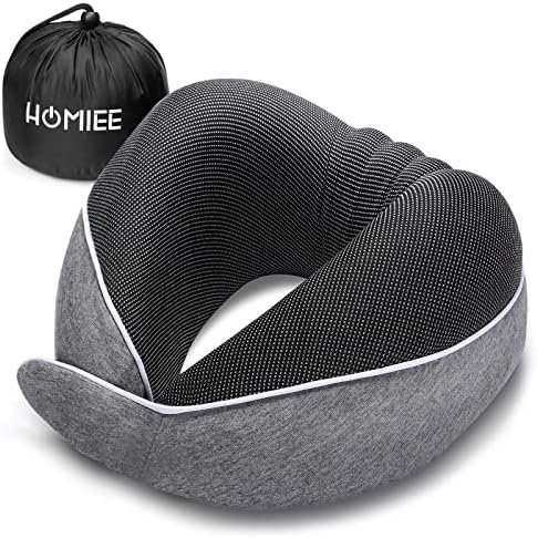 HOMIEE Neck Pillow Travel Pillow Memory Foam Pillow Airplane Pillow for Sleeping Neck Pain, Cover Removable Flight Pillow Travel Accessories for Travel Essentials, Airplane, Car, Home, Sleeping Rest