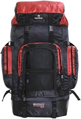 Karabar Extra Large Travel Hiking Backpack Rucksack Bag XL 80 litres 77 cm 1.3 kg, Makalu Black & Red