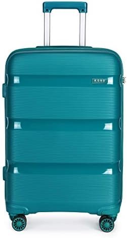 Kono 55x40x21cm Cabin Hand Luggage Hard Shell Travel Trolley 4 Spinner Wheels Lightweight Polypropylene Carry On Suitcase with TSA Lock 40L (Turquoise)