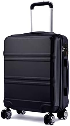 Kono Fashion Hand Luggage Lightweight ABS Hard Shell Trolley Travel Suitcase with 4 Wheels Cabin Carry-on Suitcases (20", Black)