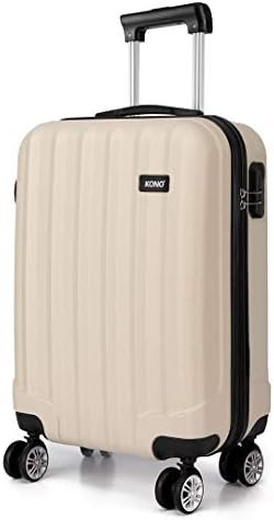 Kono Lightweight Cabin Suitcase 55x35x20cm Hard Shell ABS Luggage with 4 Wheels Carry On Hand Travel Suitcases (Small, Beige)