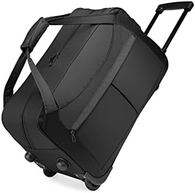 Kono Travel Carry on Hand Luggage Trolley 2 Wheeled Rolling Holdall Duffel Bag Foldable Weekender Bag (Black)