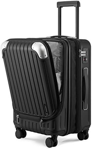 LEVEL8 Carry on Suitcase, 55CM Carry Luggage with Laptop Compartment Expandable Hand Luggage, ABS+PC Hardshell Spinner Trolley for Cabin Suitcase with 4Wheel TSA Locks, Black