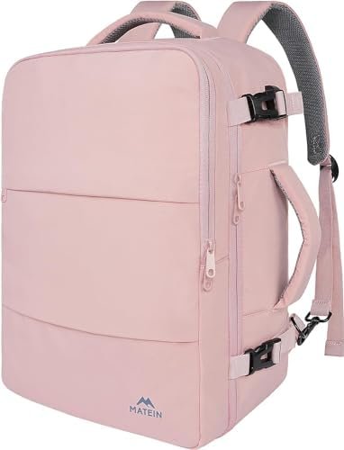 MATEIN Cabin Bags 40x20x25 for Ryanair Underseat, Carry On Travel Backpack Cabin Size Weekend Backpack Women Overnight bag Rucksack Plane Hand Luggage Bag Laptop Backpack with Shoes Compartment, Pink