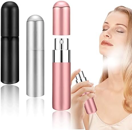 MEKEET 5ML Refillable Travel Perfume Atomizer 3Pcs Travel Perfume Bottles Portable Travel Perfume Atomiser Refillable Mini Travel Bottles Empty Perfume Atomiser for Travel Holiday(Black,Pink,Silver)