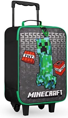 Minecraft Kids Suitcase for Boys and Girls Foldable Trolley Hand Luggage Bag Carry On Gamer Travel Bag with Wheels Size Cabin Bag Wheeled Bag with Handle Trolley Suitcase Boys