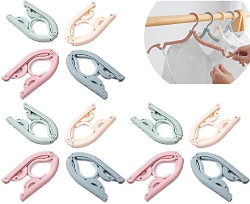 Mivyy Portable Travel Hangers, Folding Plastic Clothes Hanger Save Space, Multifunction Travel Accessories for Holiday Camping, Indoor, and Outdoor Use (12pcs), L