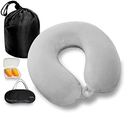 NavoX Travel Pillow Memory Foam Neck Pillow for Travel w/sleep mask/Earplug/Pouch, Neck Support Pillow Quick Pack Lightweight for Camping, Car, office