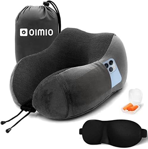 O oimio Travel Pillow - Memory Foam Neck Pillow, Support Pillow, Luxury Compact & Lightweight travel accessory, Quick Pack for Camping, Support whilst working or whilst sleeping