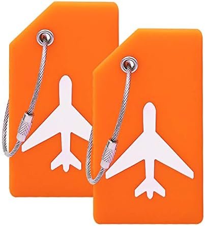 Silicone Luggage Tag with Name ID Card Perfect to Quickly Spot Luggage Suitcase by Ovener (Orange 2 Pack Tags)