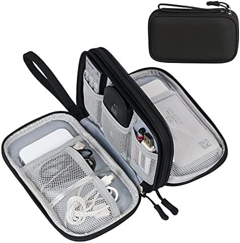 Simpolor Cable Organiser Bag, Double-Layer Electronics Accessories Bag Organiser for Cables, Universal Carry Travel Gadget Bag for Cables, Power Bank, USB Drive, Charger Hard Disk - Black