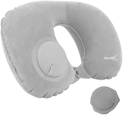 TALLGO Inflatable Travel Pillow, Neck for, Plane, Blow Up, Airplane, Waist, Back and Camping Cushion (Grey), TG14, Standard Size