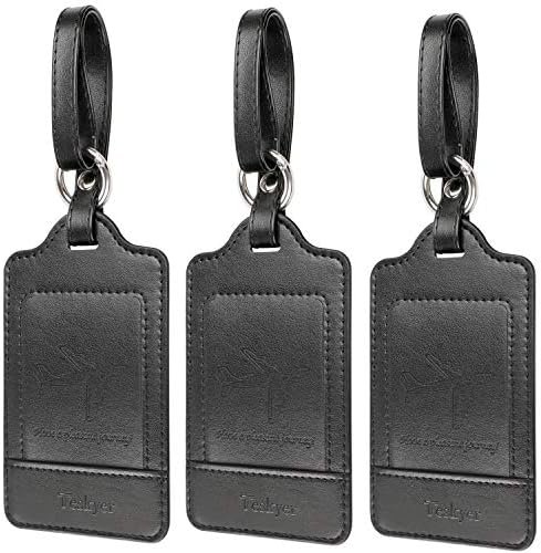 Teskyer Pack of 3 Luggage Tags, PU Leather Luggage Tags for Suitcases, Luggage Labels with Name ID Card, Noticeable, Durable, Travel Accessories