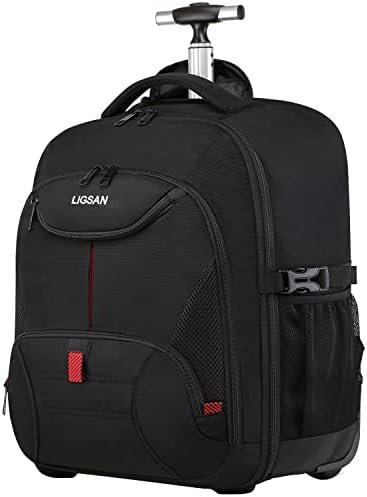 Travel Backpack with Wheels, 17inch Wheeled Backpack for Men Women Rolling Laptop Bags Waterproof Rucksack Cabin Bag with Wheels Trolley Backpack Suitcase Business College School Bag, Black