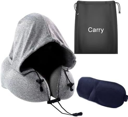 Travel pillow, Neck pillow memory foam, travel pillow for neck, comfortable neck and head support pillow with eyes mask ear plugs, suitable for plane, cars trains, soft travel cushion for sleeping