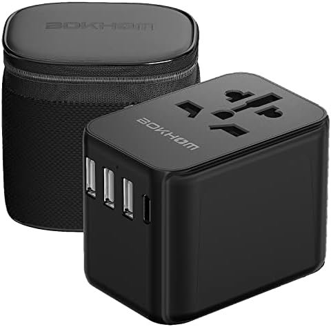 Worldwide Travel Adapter with USB C and A Port, All-in-one Universal Plug Carry Pouch Dual 10A Fuses International Power 4 Plugs Trips to US AU Europe UK