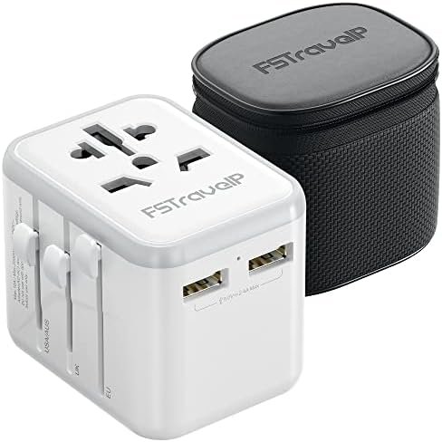 Worldwide Travel Plug Adapter, FSTravelP Universal with 2 USB International AC Socket Dual 10A Fuses, All In One Adapter for USA UK EU AU CN 150+ Countries